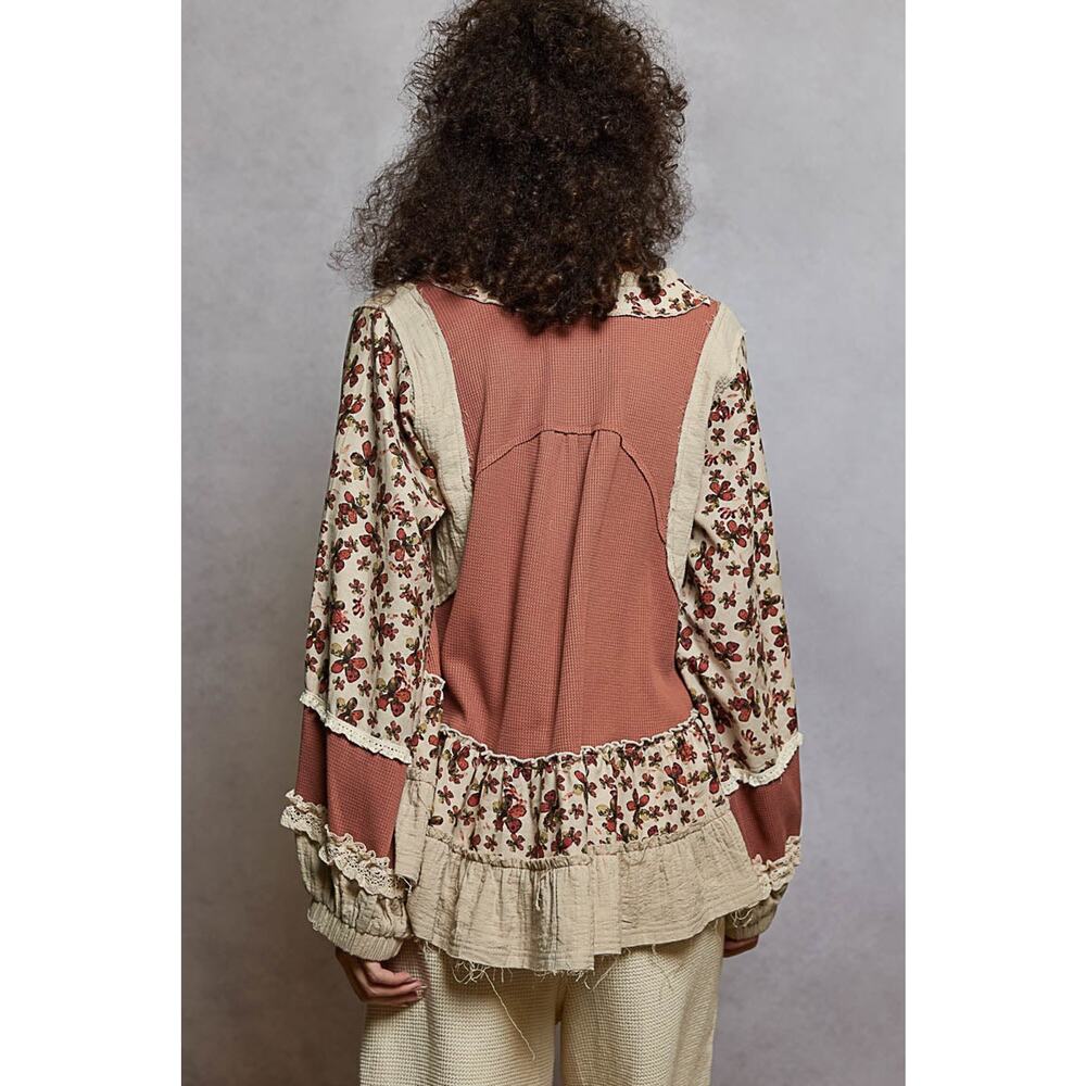 "La Bella" Floral Ruffle Lace Trim Top in Dusty Rose - Picture 4 of 4